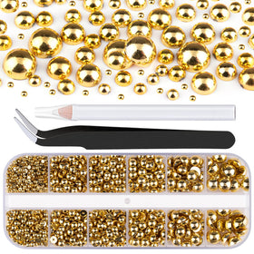 Boîte de perles plates dorées BELLEBOOST pour ongles avec outils inclus