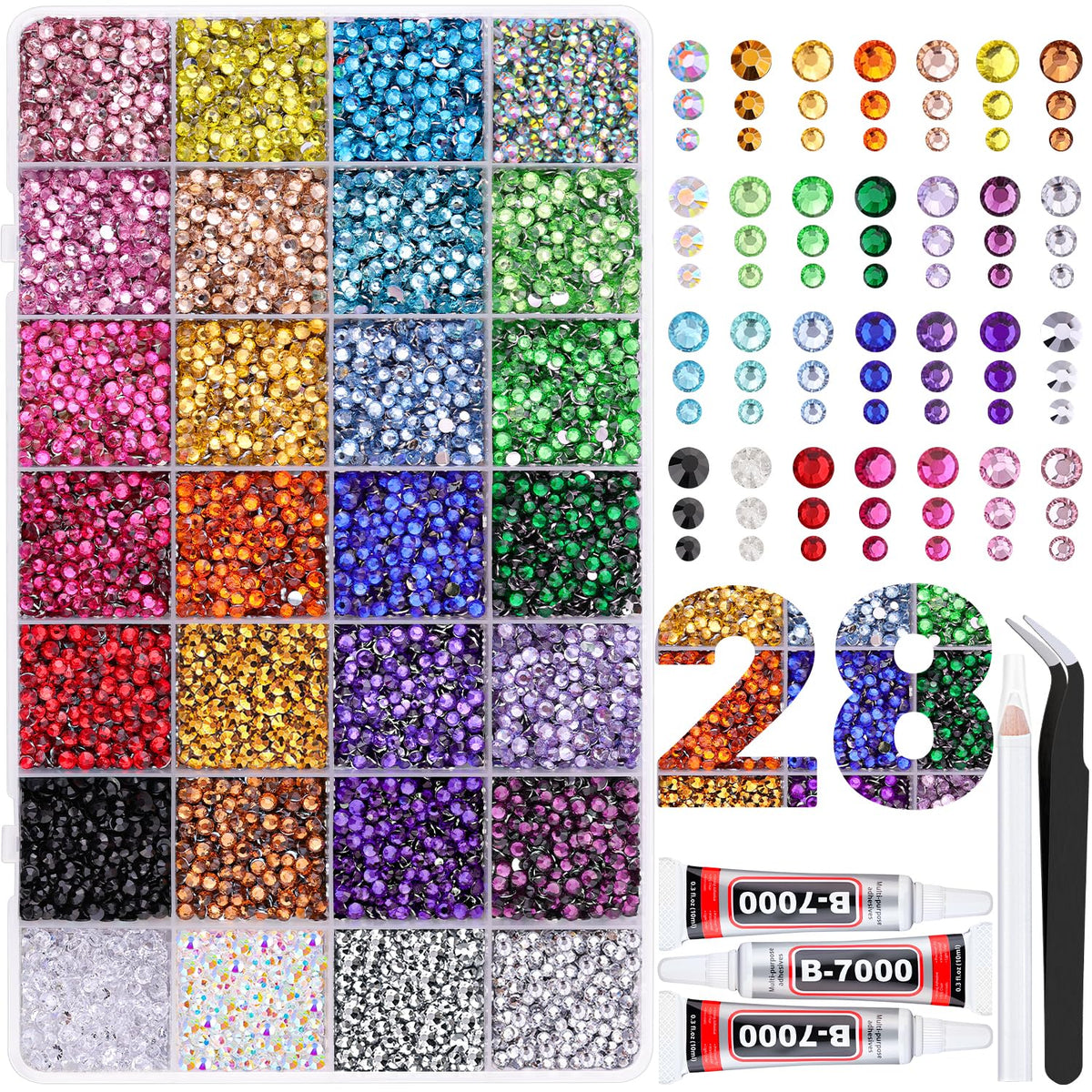 Boîte de rangement avec 30000 strass en résine multicolores TINKRSTUFF