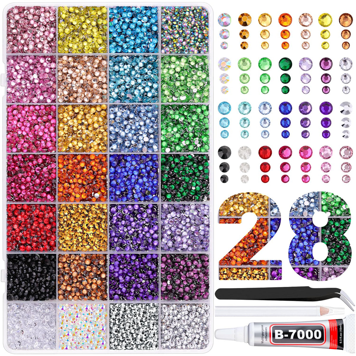 Boîte de rangement avec 30000 strass en résine multicolores TINKRSTUFF
