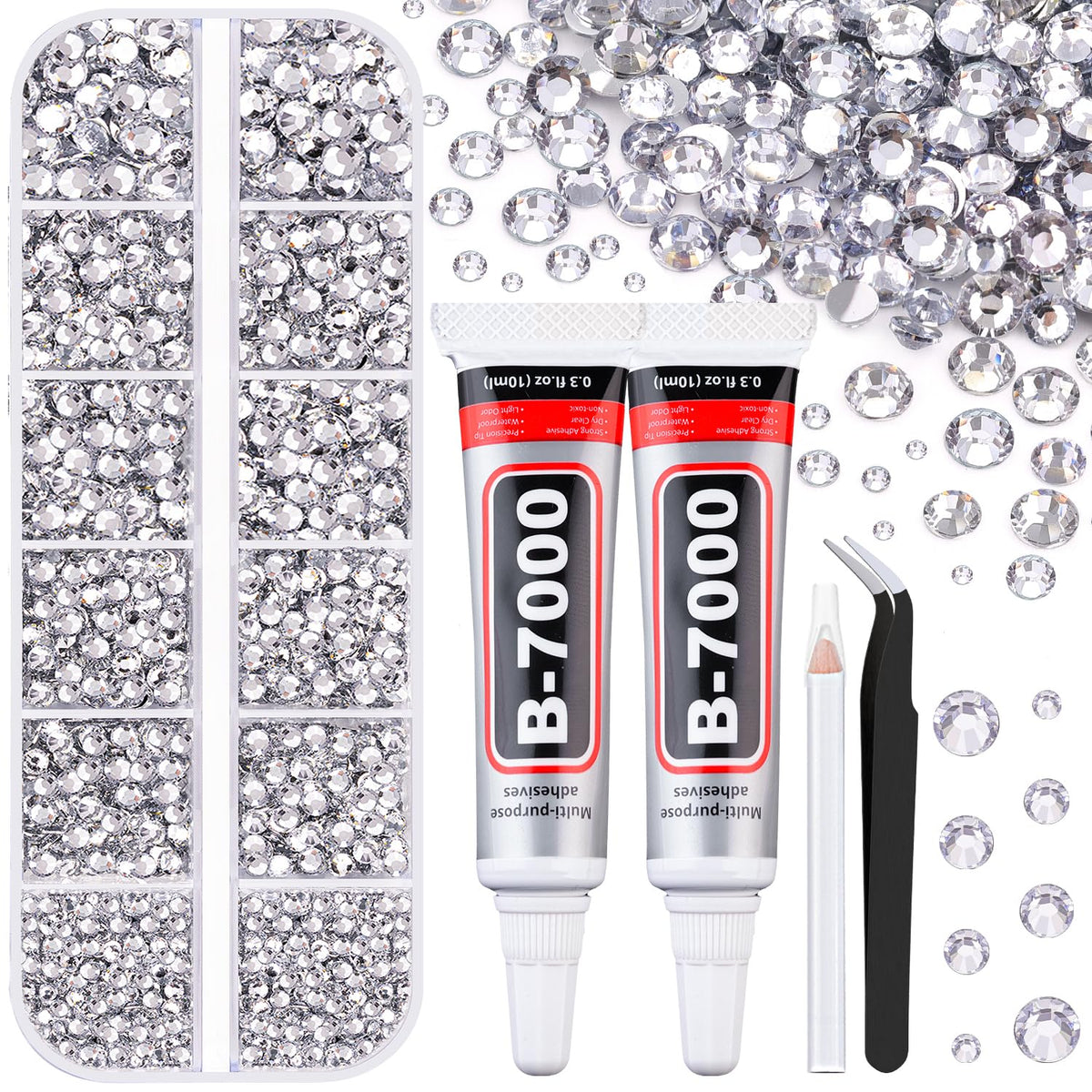 Boîte de rhinestones TINKRSTUFF avec 12 compartiments de différentes tailles