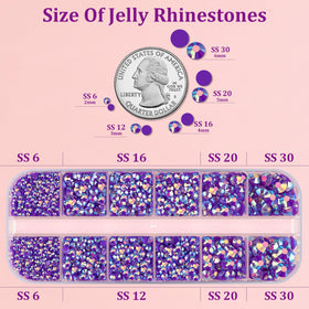 Boîte de strass en résine avec différentes tailles de gemmes