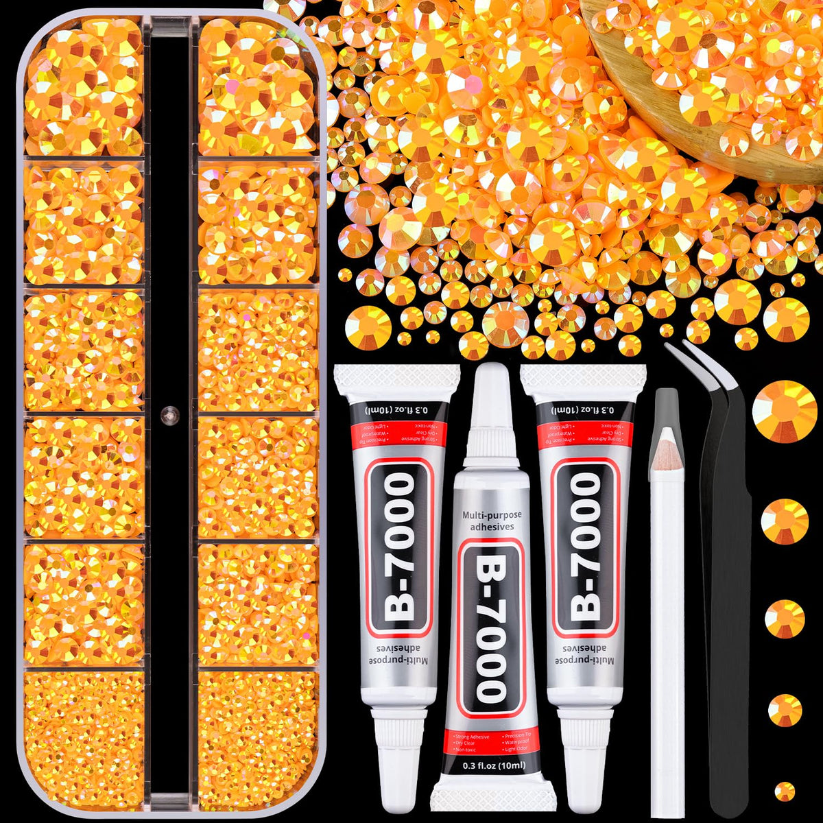 Boîte de strass en résine jelly TINKRSTUFF orange clair AB vue de face