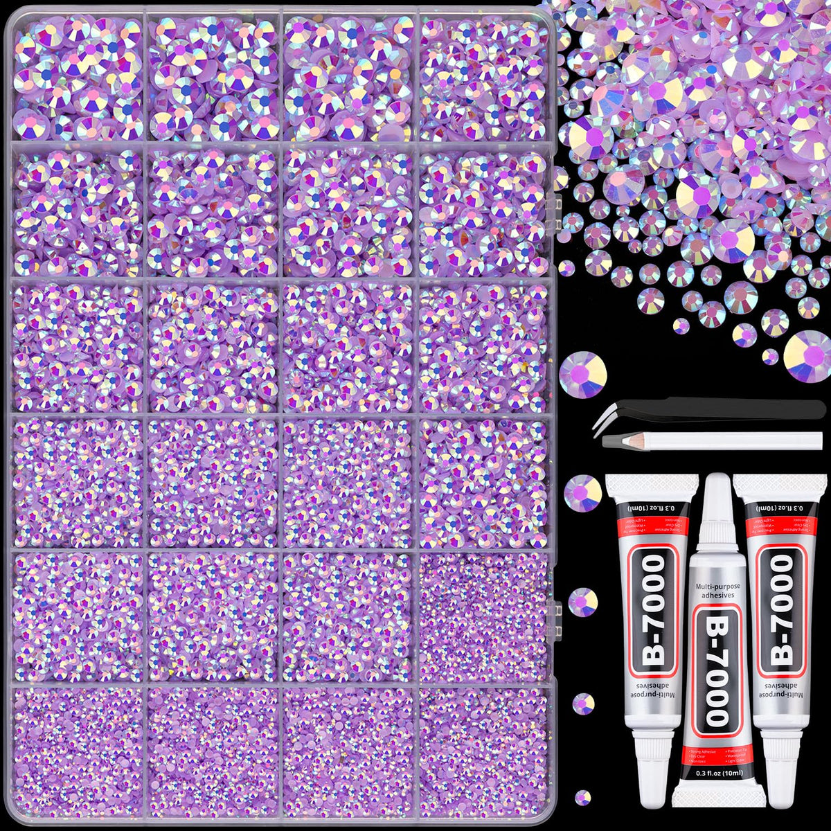 Boîte de strass en résine lavande TINKRSTUFF avec compartiments