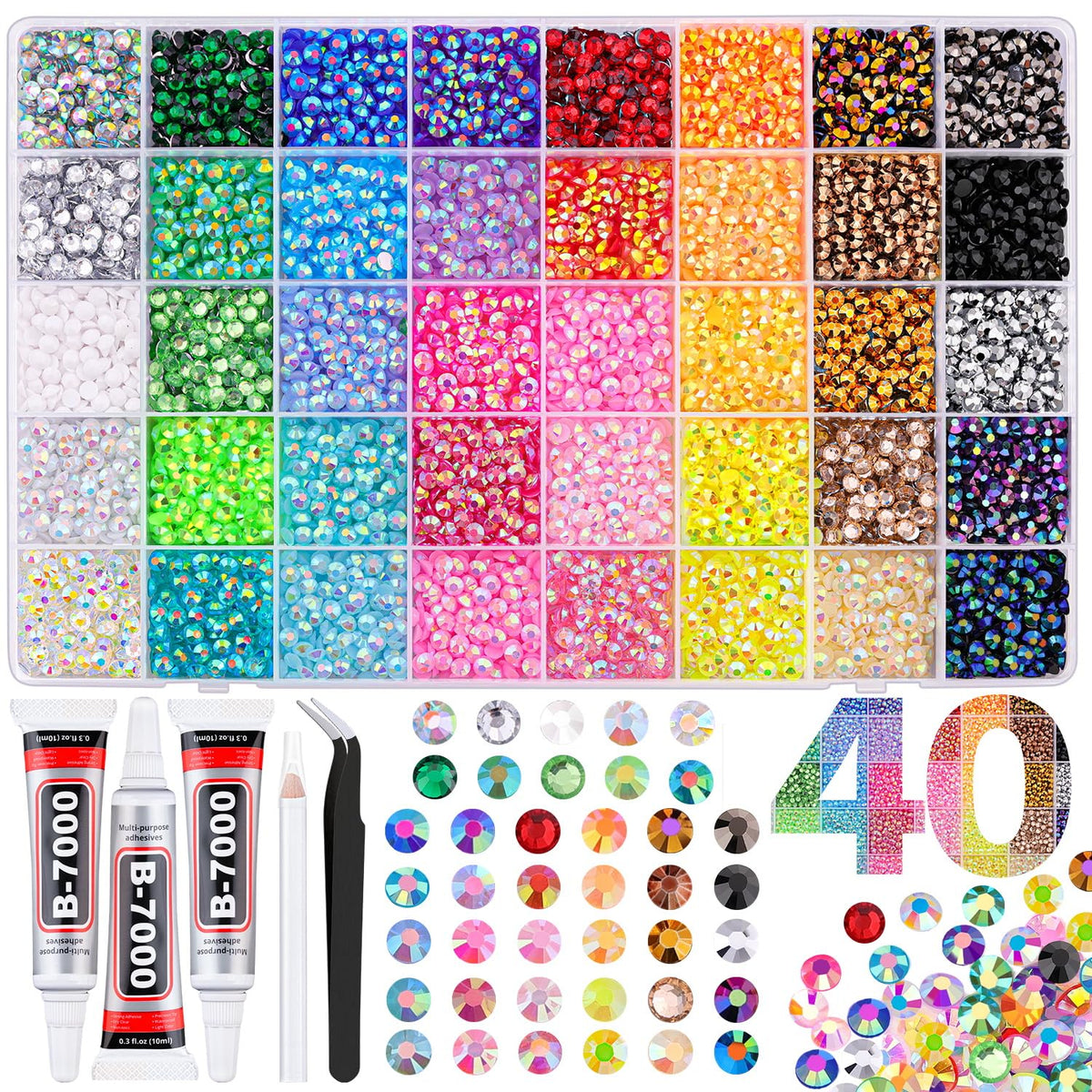 Boîte de strass en résine TINKRSTUFF avec 10000 pcs multicolores