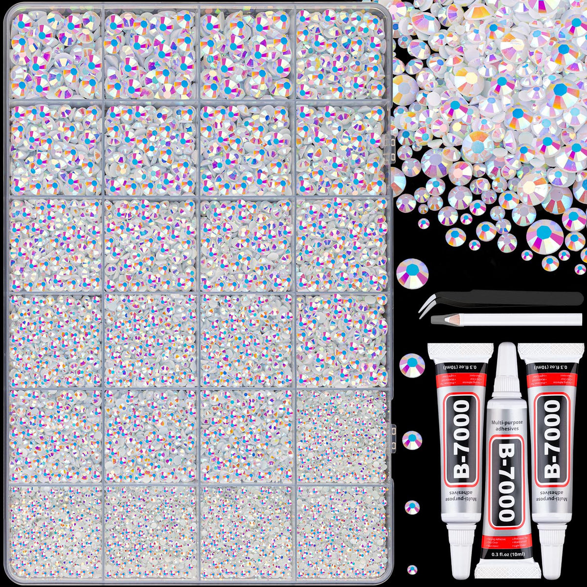 Boîte de strass en résine TINKRSTUFF avec 24 compartiments