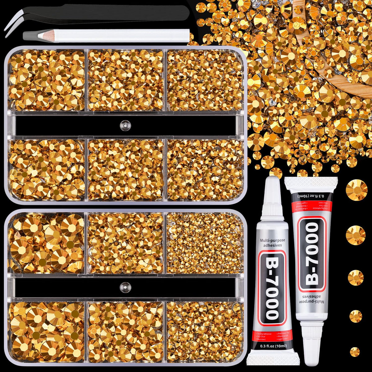 Boîte de strass en résine TINKRSTUFF avec cristaux dorés