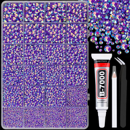 Boîte de strass en résine violet foncé AB avec 24 compartiments