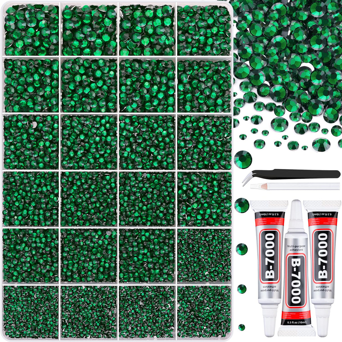 Boîte de strass résine émeraude TINKRSTUFF avec 24 compartiments