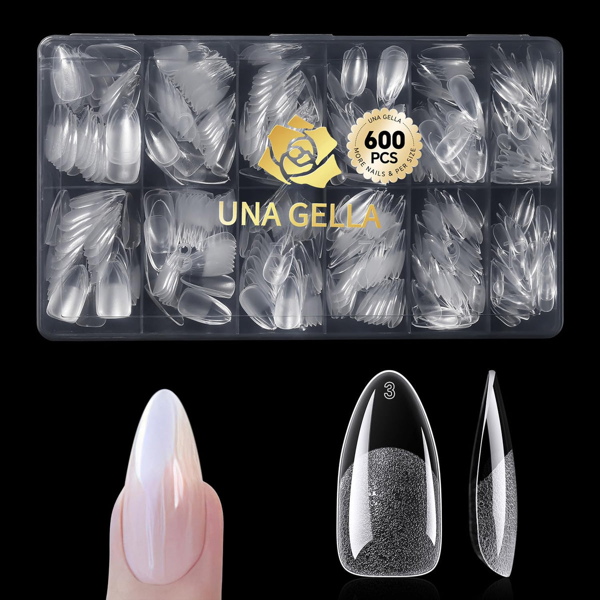 Boîte de tips en gel amande UNA GELLA 600 pcs vue de face