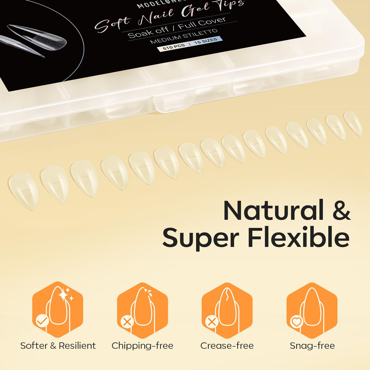 Boîte de tips ongles stiletto medium modelones ouverte