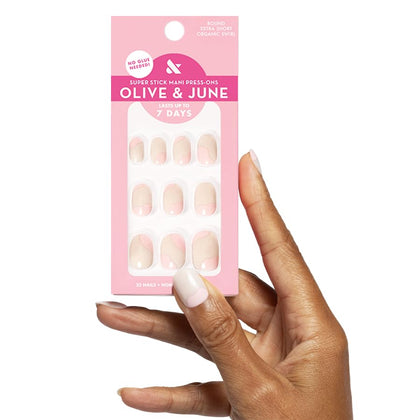Boîte des faux ongles press-on Olive & June Super Stick, design organique