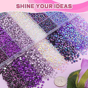 Boîte du kit de strass violets ouverte montrant les différents compartiments
