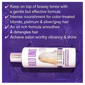 BOLD UNIQ Après-Shampooing Violet 237 ml en situation sur une coiffeuse