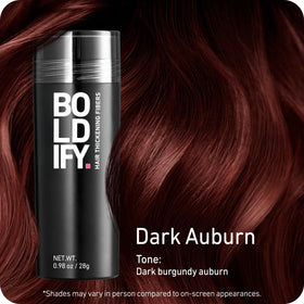 Boldify Fibres Capillaires Auburn Foncé 28g application sur cheveux