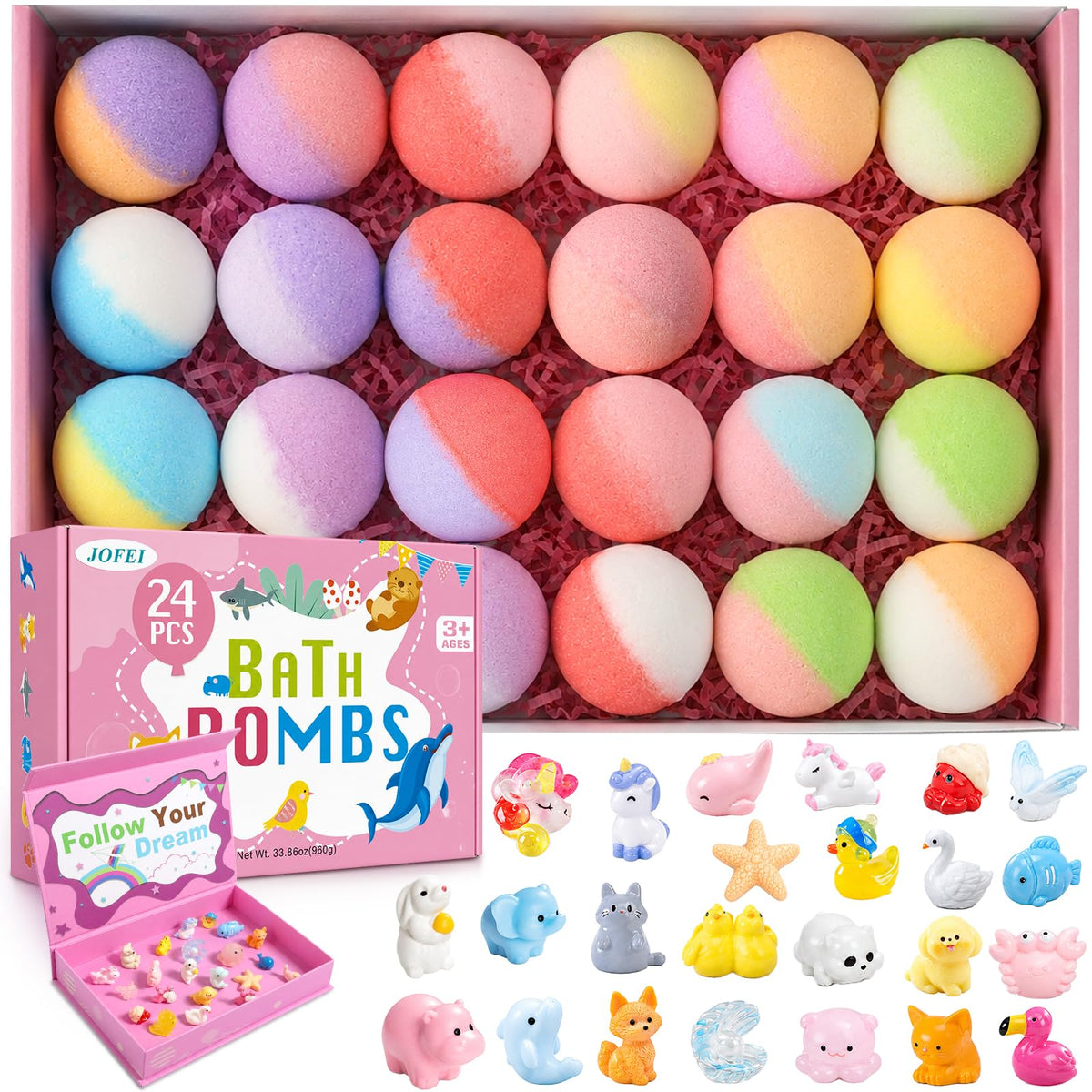 Bombes de bain JOFEI pour enfants avec jouets surprises, boîte colorée