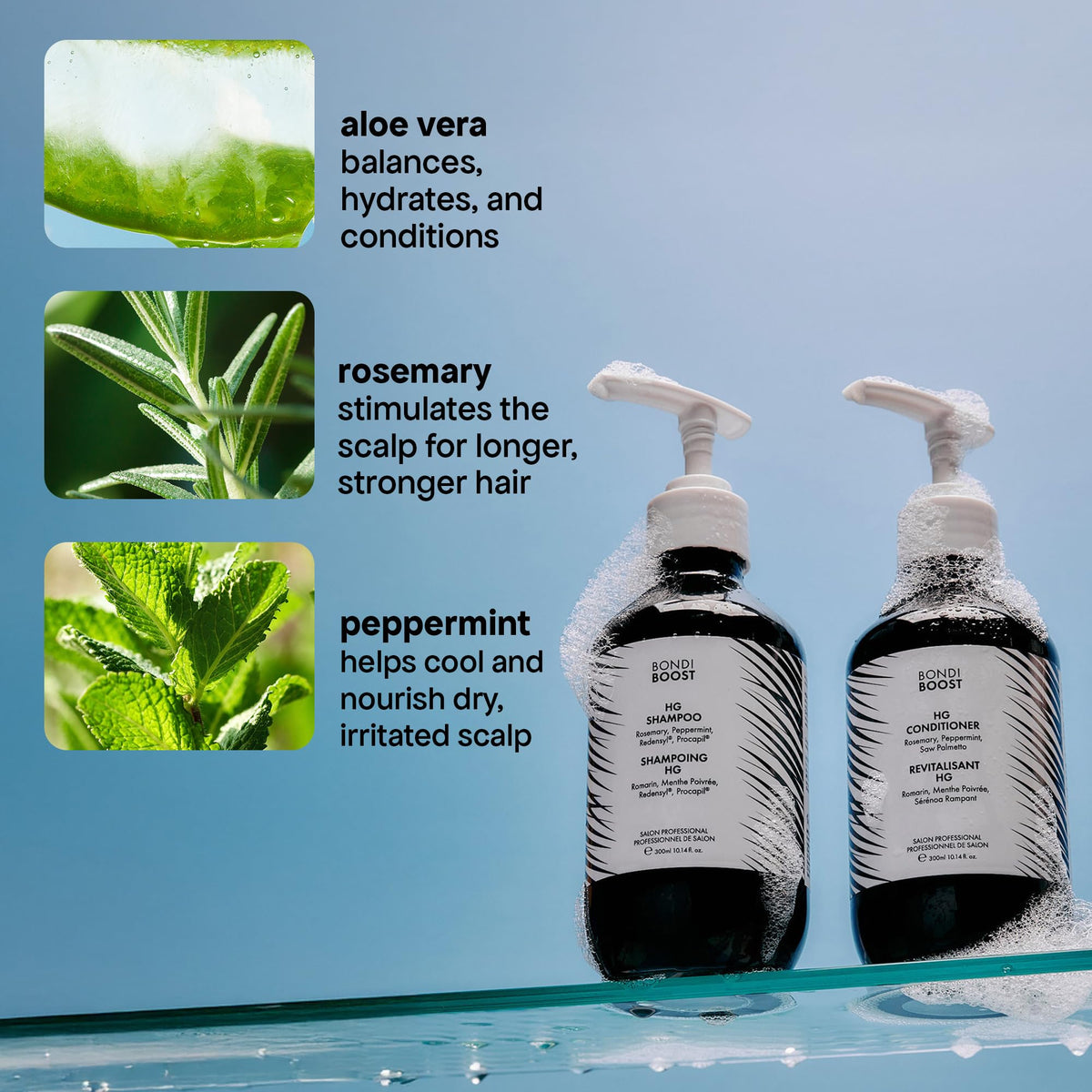 BONDIBOOST produits de soins capillaires sur une table