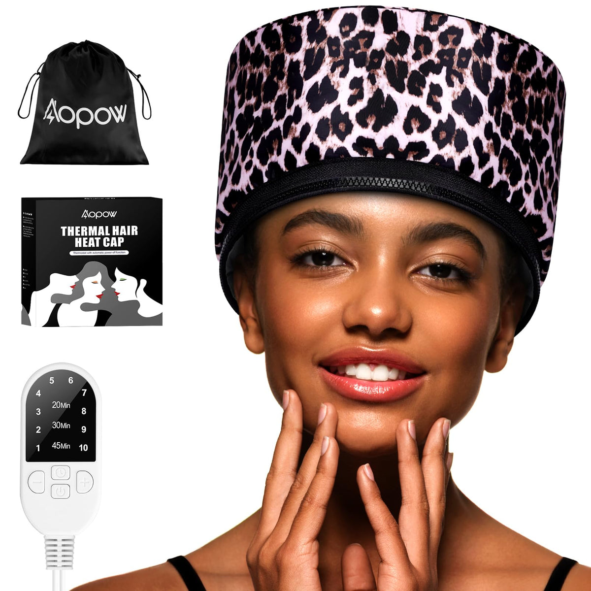 Bonnet Chauffant Léopard aopow vue avant avec intérieur en plastique