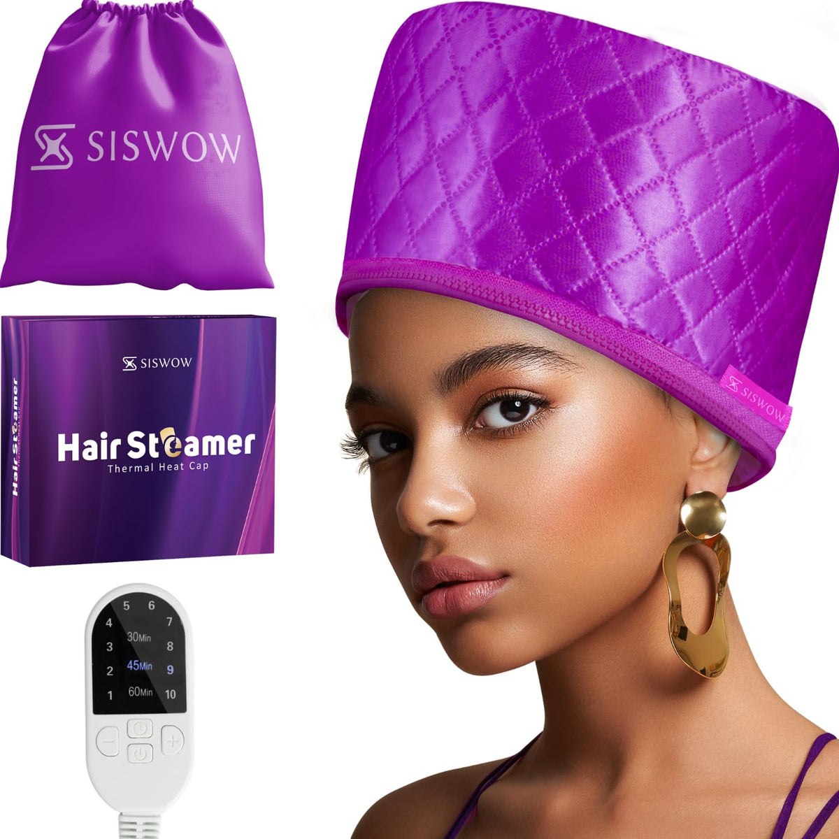 Bonnet chauffant SISWOW violet pour soin profond des cheveux