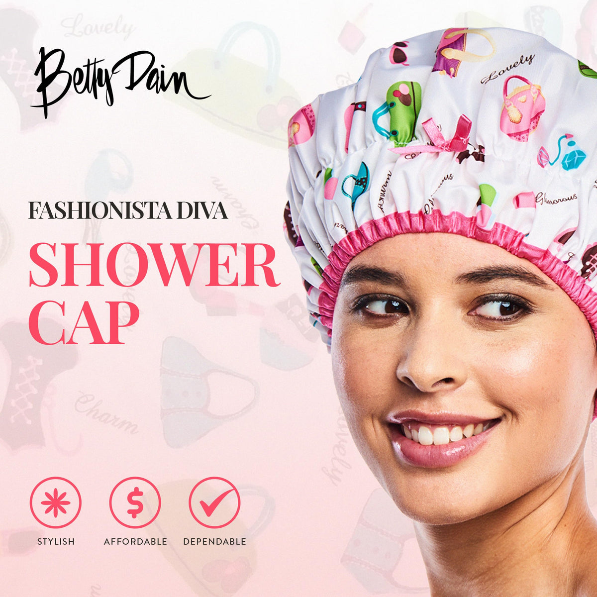 Bonnet de douche Betty Dain avec motifs colorés et élastique