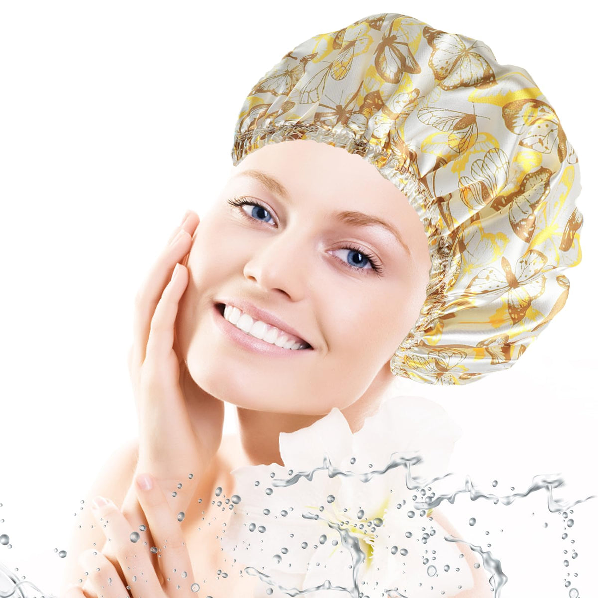 Bonnet de douche CHFONG en polyester et PEVA, couleur bleu