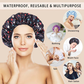 Bonnet de douche CHFONG en usage lors de l'application de maquillage