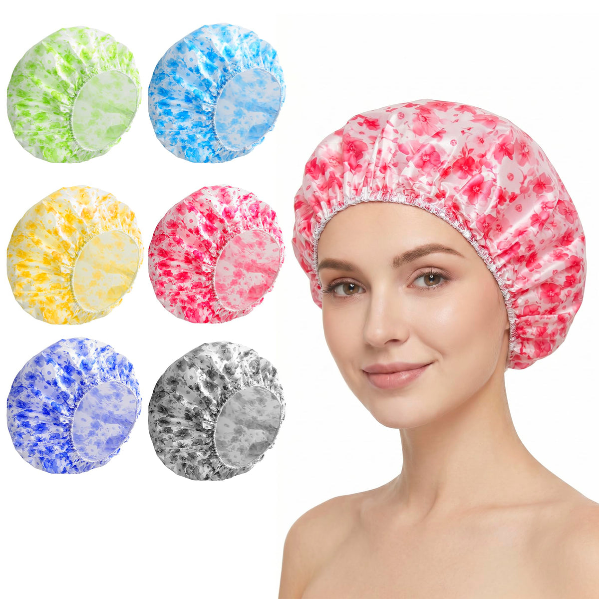 Bonnet de douche CHFONG réutilisable étanche en couleur rose