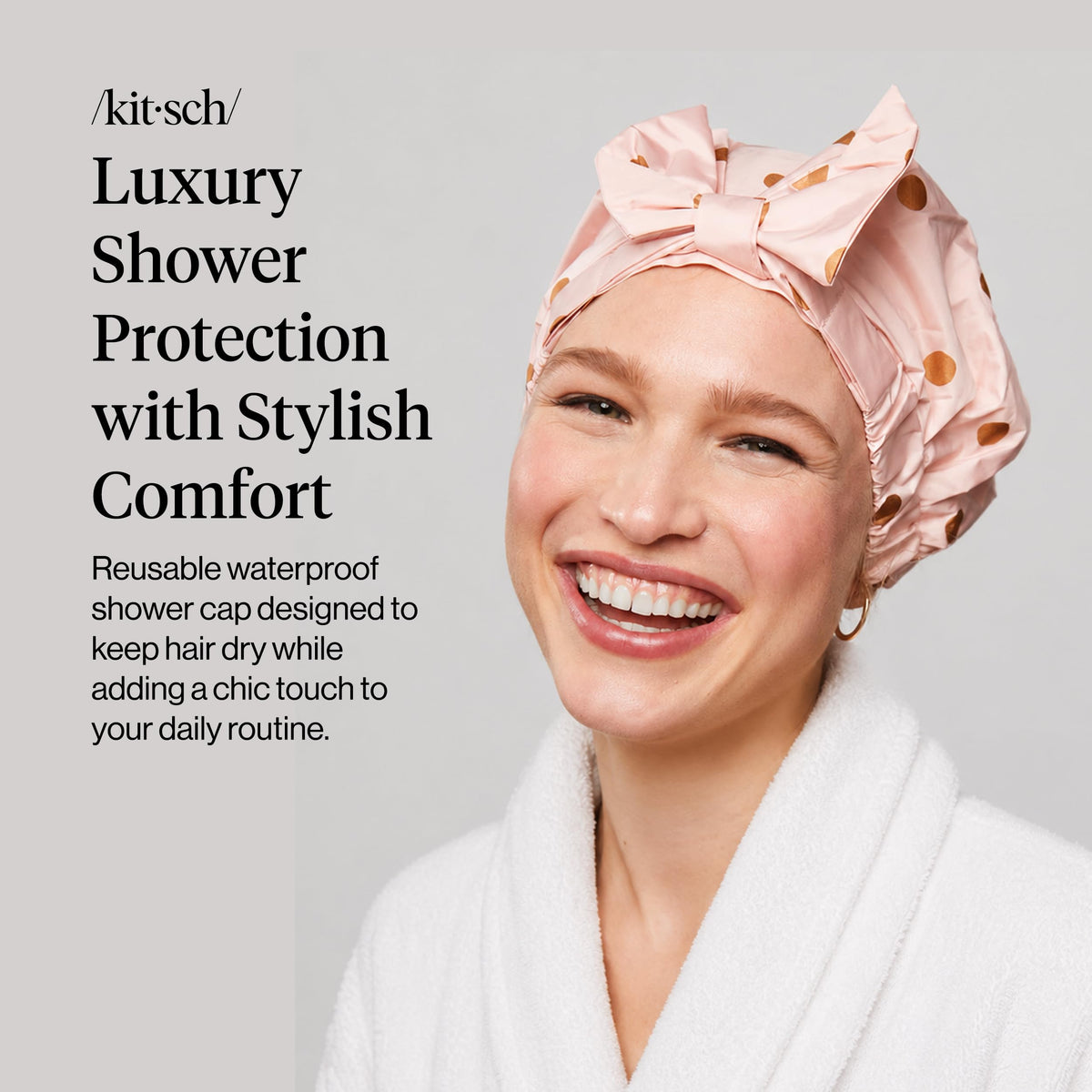 Bonnet de douche Kitsch Luxe rose à pois avec design élégant