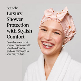 Bonnet de douche Kitsch Luxe rose à pois avec design élégant