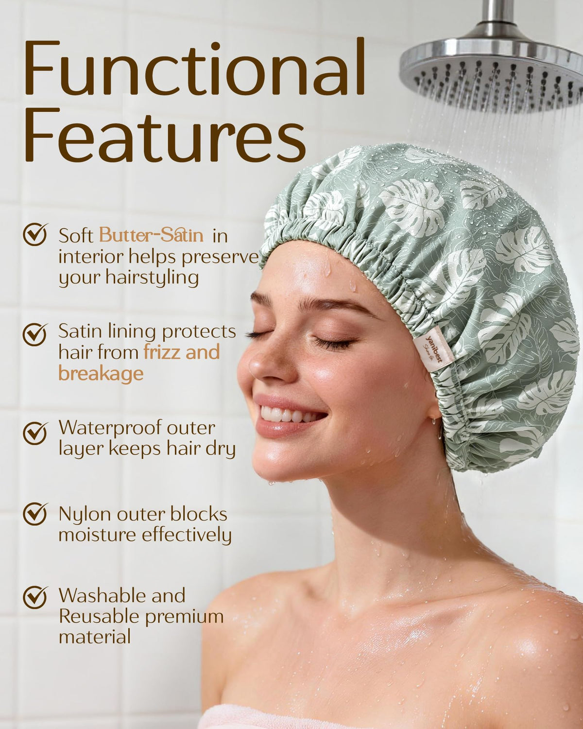 Bonnet de douche satinée YANIBEST en couleur rose pêche vue de dessus