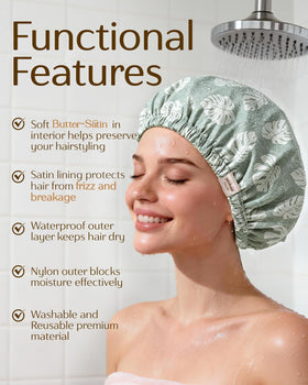 Bonnet de douche satinée YANIBEST en couleur rose pêche vue de dessus
