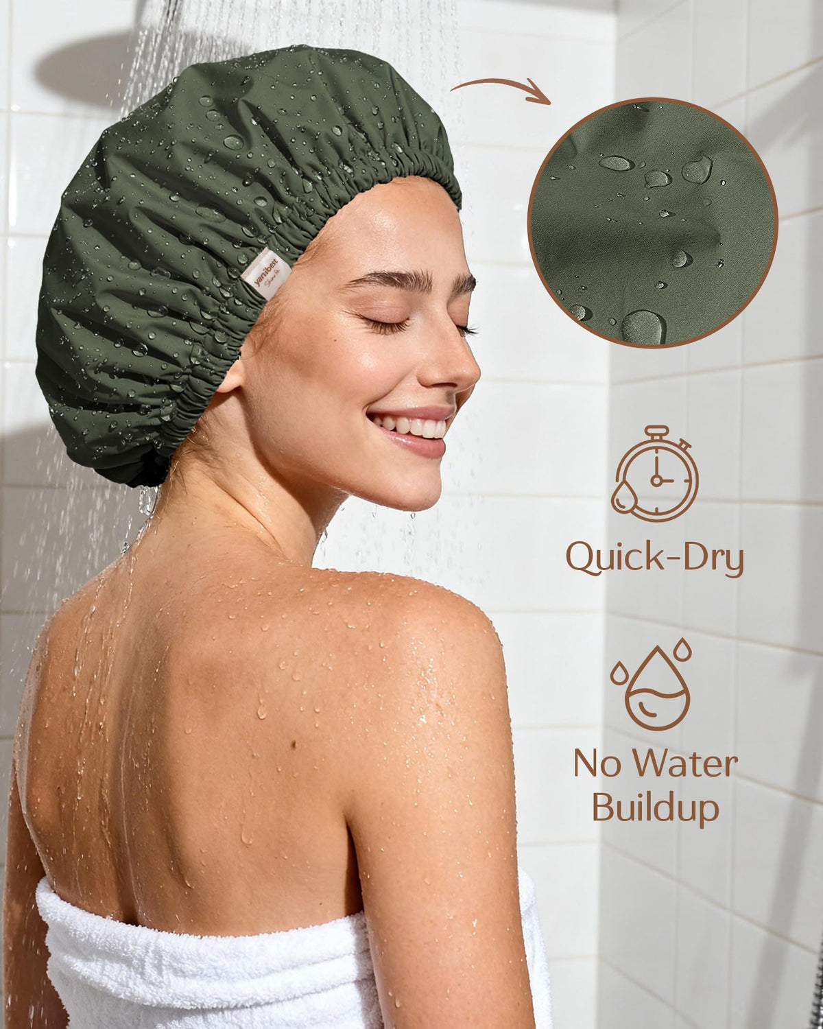 Bonnet de douche YANIBEST vert, vue latérale