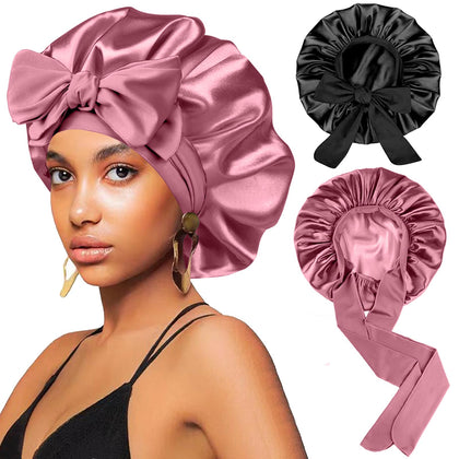 Bonnet de nuit en satin FIRSTPELLA noir et doré rose, vue avant