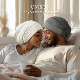 Bonnet de nuit en soie LULUSILK avec cheveux bouclés en dessous