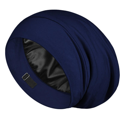 Bonnet de nuit en soie LULUSILK bleu marine, vue de face