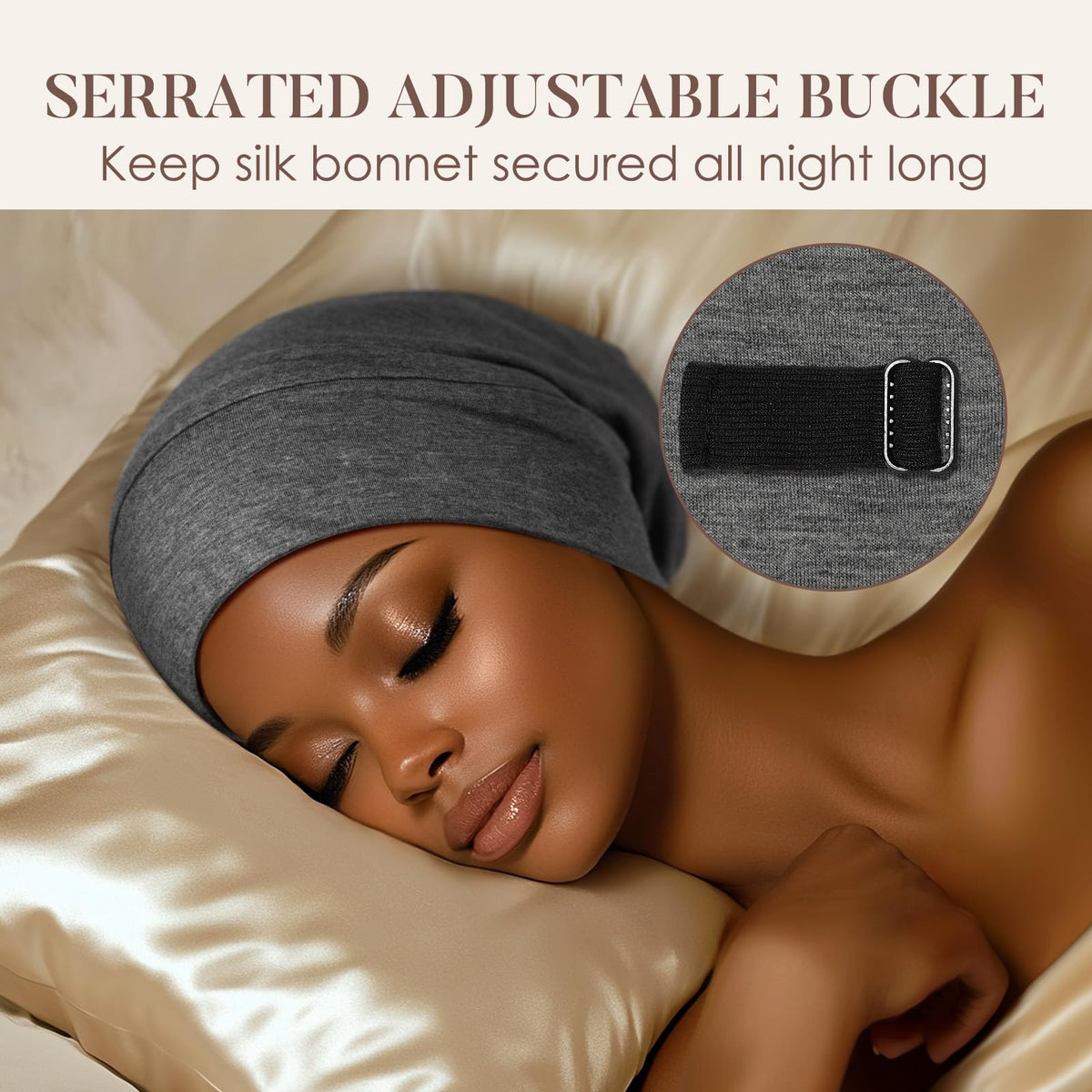 Bonnet de nuit en soie LULUSILK porté par une personne