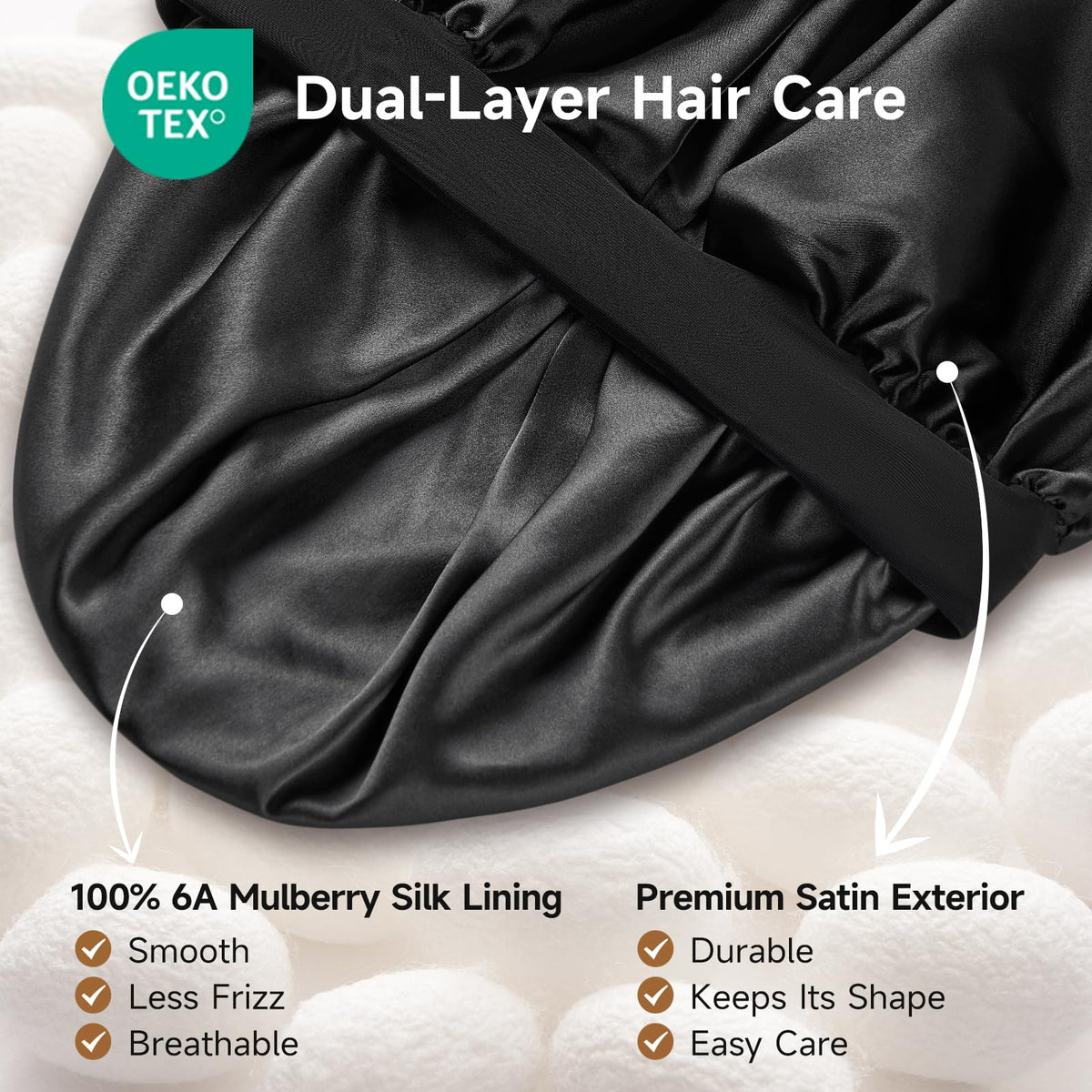 Bonnet de nuit en soie Umisleep avec boucle réglable, détail