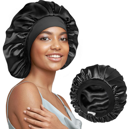 Bonnet de nuit en soie Umisleep couleur noire, vue de face