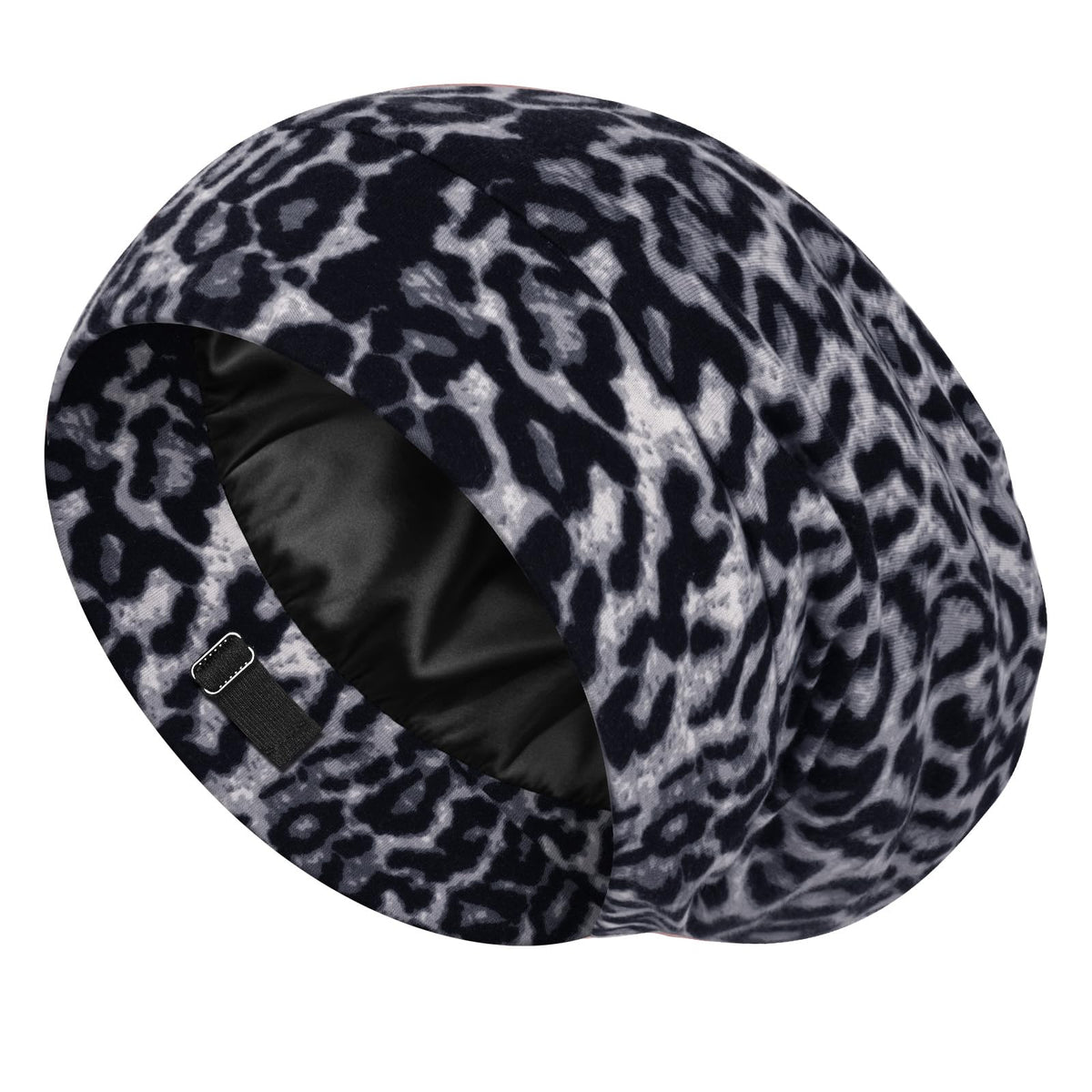 Bonnet de nuit LULUSILK en soie noire léopard, vue de face