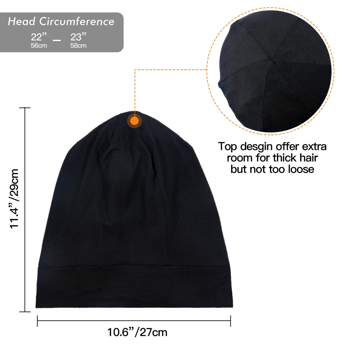Bonnet de nuit satin noir porté par une femme