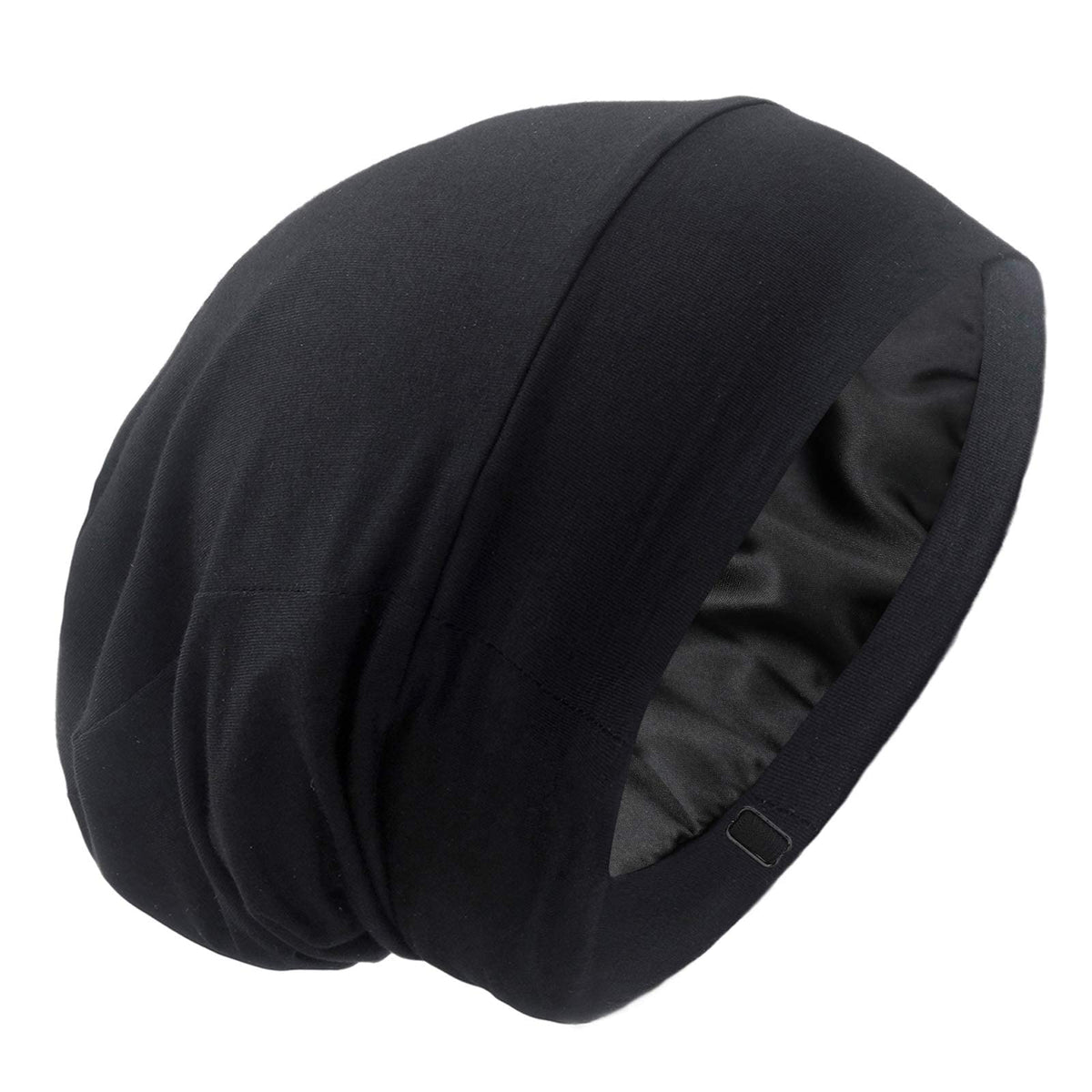 Bonnet de nuit satin noir vu de face