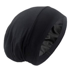 Bonnet de nuit satin noir vu de face