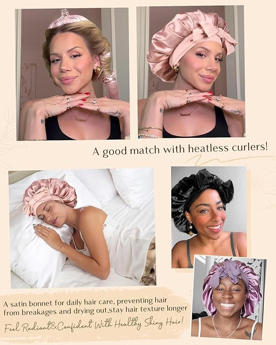 Bonnet de nuit YANIBEST sur lit avec accessoires de coiffure