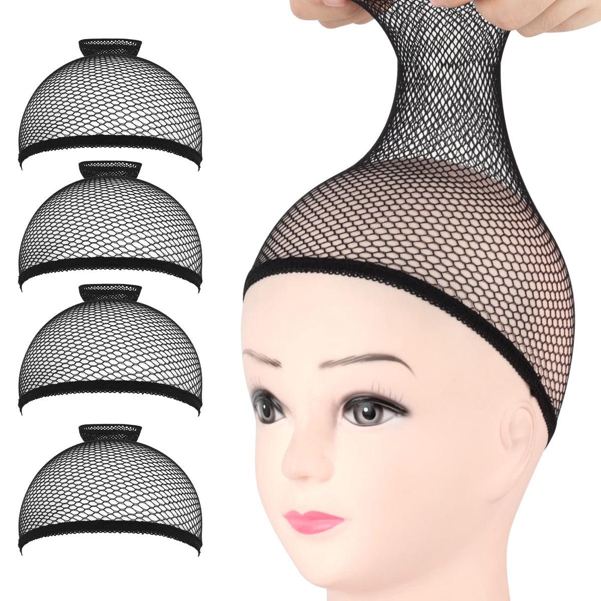 Bonnet de perruque Fandamei noir en mesh, vue de face