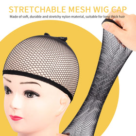Bonnet de perruque Fandamei noir montré avec des cheveux longs