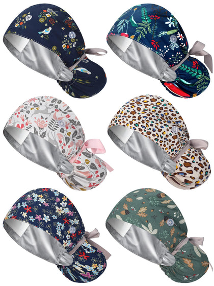Bonnet de soins satinée Floraltop modèle avec boutons pour queues de cheval