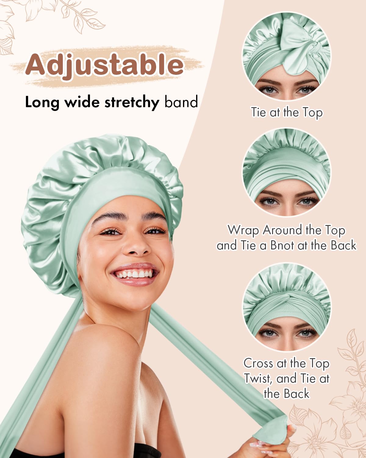 Bonnet en satin BONNET QUEEN présenté sur une surface plate, vue de dessus