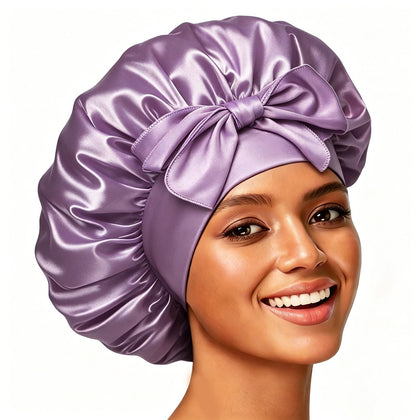 Bonnet en satin Confvrter pour dormir, couleur violette, vue de face