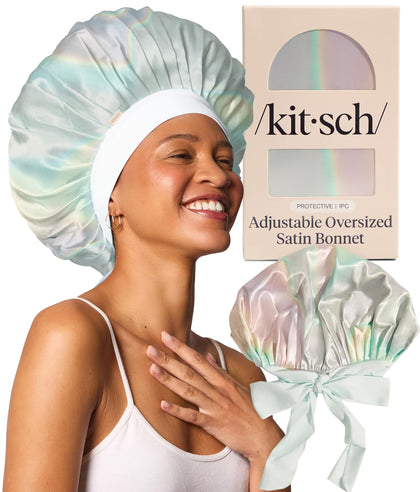 Bonnet en satin Kitsch XL ajustable pour le sommeil, couleur Aura, vue de face