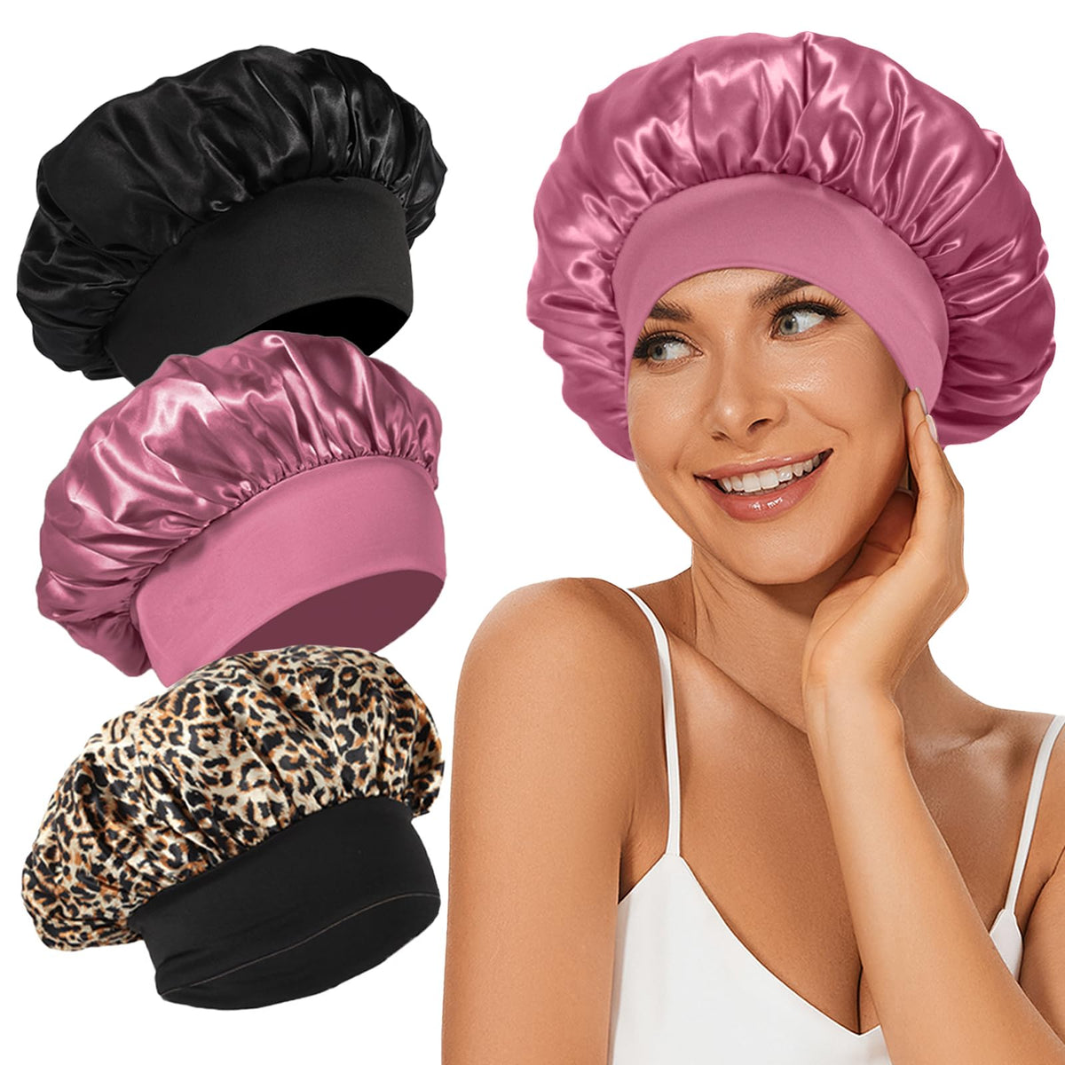 Bonnet en satin LEADUWAY 3 pcs vue de face
