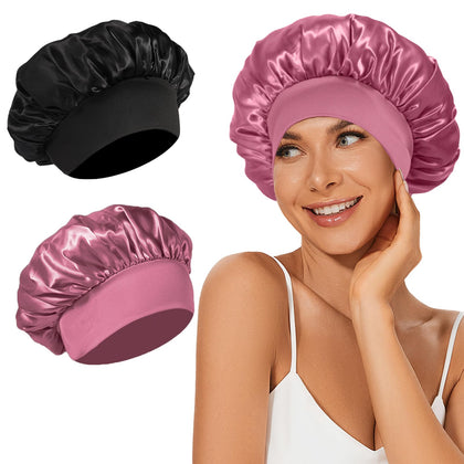 Bonnet en satin LEADUWAY noir avec élastique ajustable